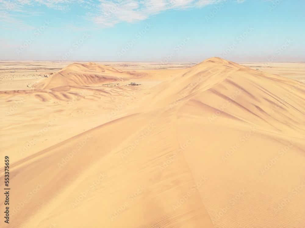 Namibia Desert. Aerial View Sand Dunes near Walvis Bay and Swakopmund. Skeleton Coast. Namibia. Africa.