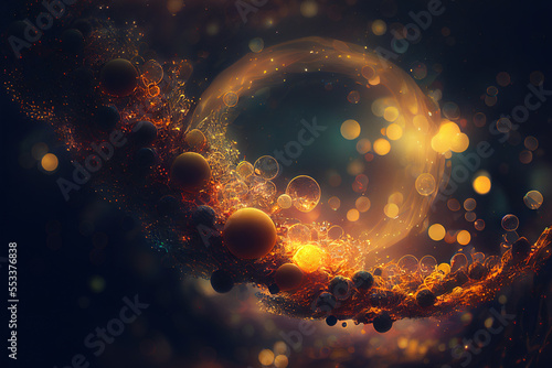 Abstract Multi colored particles with bokeh effect background, Generative AI