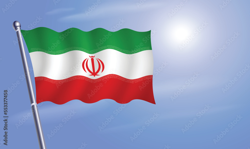Obraz premium Iran flag against a blue sky