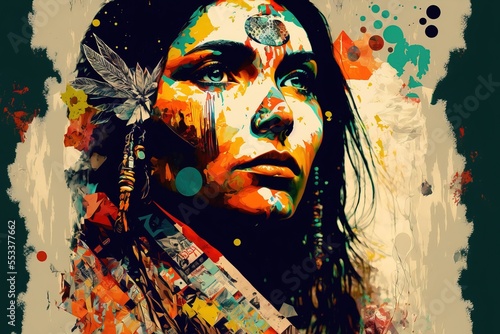 Abstract Portrait American Indians, maximalist. Generative AI. photo