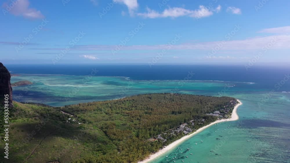 aerial video view of Mauritius island with famous Le Morne Brabant mountain, beautiful beach, blue lagoon and landscape around the UNESCO World Heritage Site, K4 video footage aerial video view of Mauritius island with famous Le Morne Brabant mountain, beautiful beach, blue lagoon and landscape around the UNESCO World Heritage Site, K4 video footage