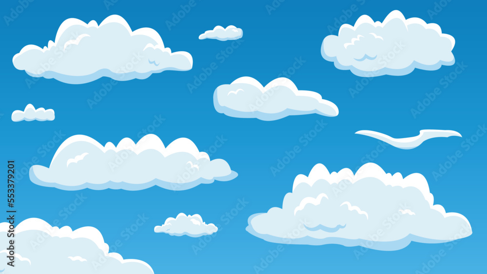 Cartoon sky with random clouds vector background illustration sky design. Cartoon sky with random clouds vector background illustration sky design.