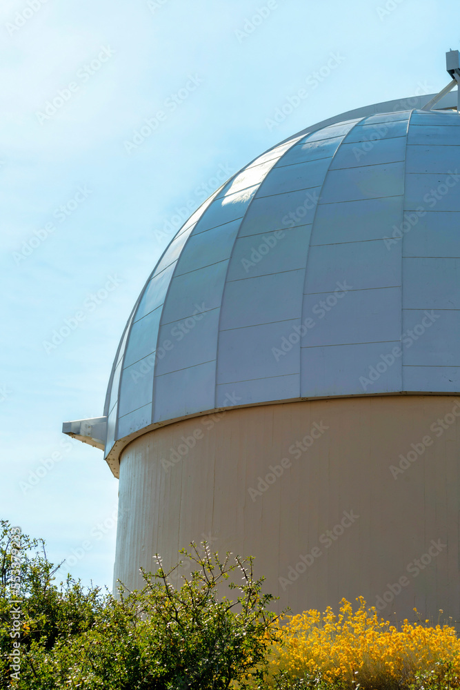 Fototapeta premium white observatory dome in shade with folliage