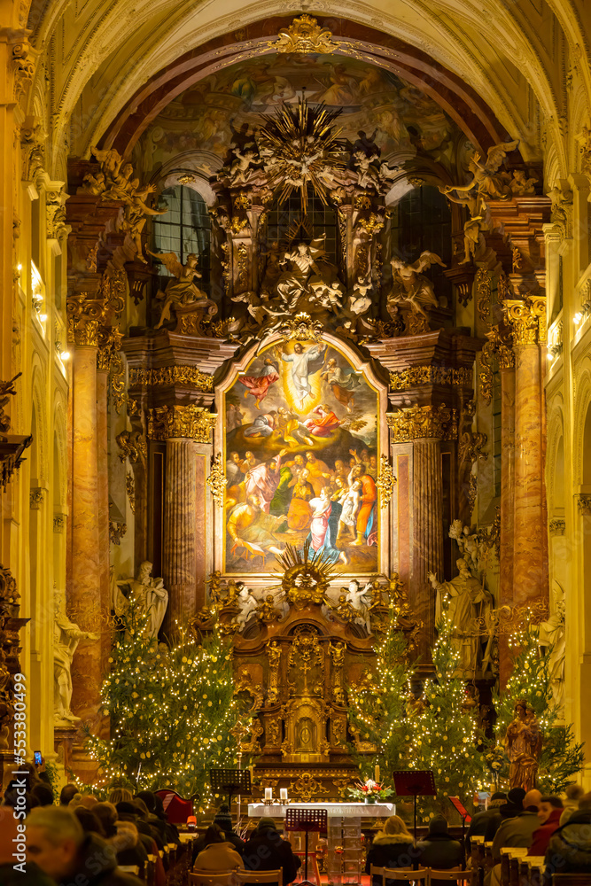 interior of Saint Salvator church at Christmas in Prague, Czech Republic
