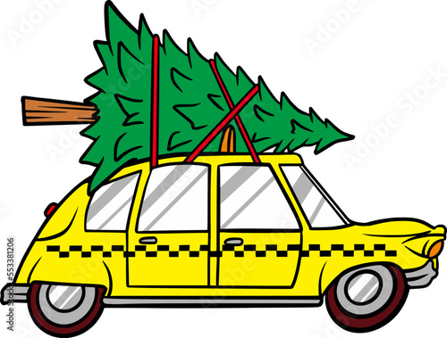 taxi car with christmas tree