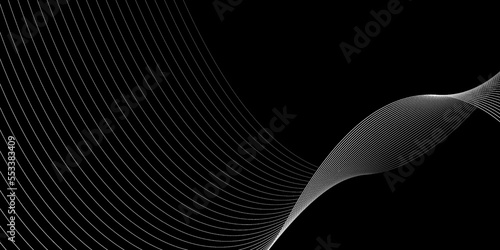 Grey abstract curved wavy lines on black background. Vector futuristic minimal design