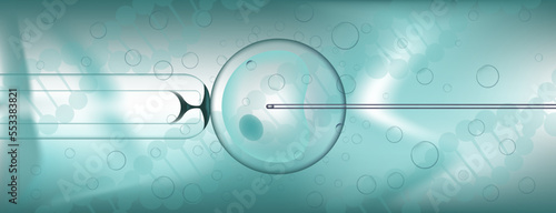 Medical background with egg. Artificial insemination procedure, DNA helix. Vector illustration