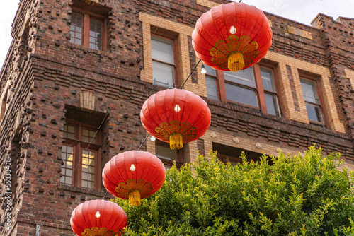 Chinese lanterns on  the street of Chinatown in San Francisco. 