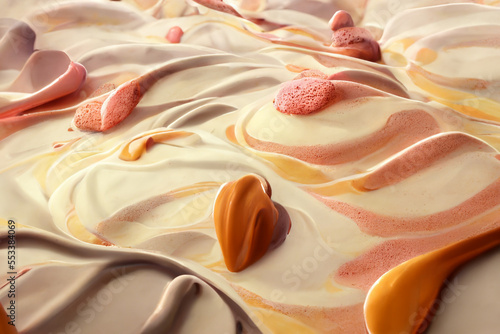 a close up of melted sorbet ice cream background. 2d illustration photo