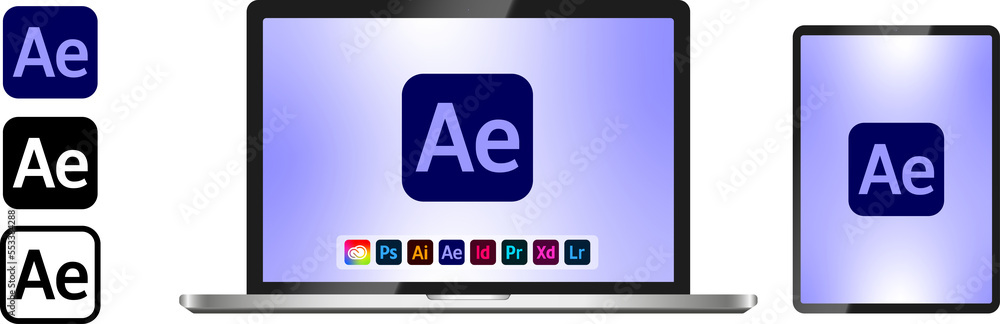 Mockup of a realistic laptop and tablet with Adobe products on the ...