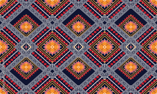 Abstract geometric ethnic pattern design for clothing, fabric, background, wallpaper, wrapping, batik. Knitwear, Pixel pattern, Embroidery style. Tribal vector texture.