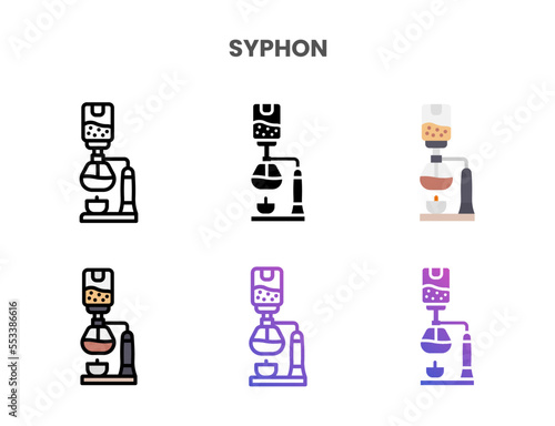 Syphon icons vector illustration set line, flat, glyph, outline color gradient. Great for web, app, presentation and more. Editable stroke and pixel perfect.