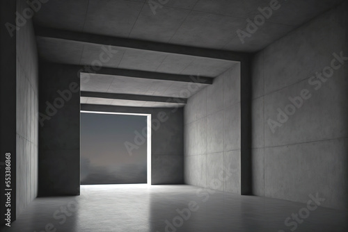 Empty dark grey concrete room interior, generative ai floor, walls and ceiling loft industrial style 