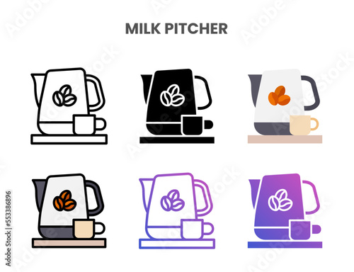 Milk Pitcher icons vector illustration set line, flat, glyph, outline color gradient. Great for web, app, presentation and more. Editable stroke and pixel perfect.