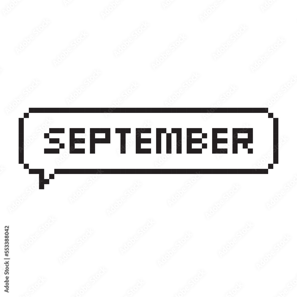Month of September pixel art lettering in speech bubble. Stock Vector ...