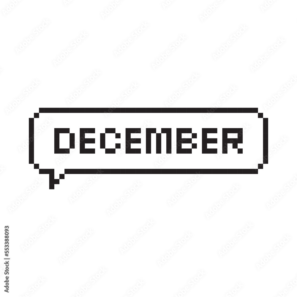 Month of December pixel art lettering in speech bubble. Month of December pixel art lettering in speech bubble.