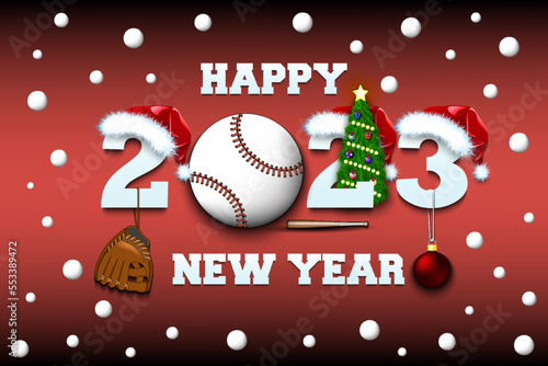 Happy New Year 2023 and baseball ball