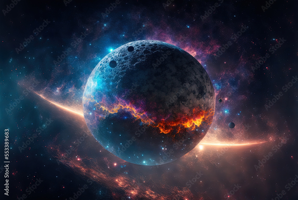 A planet with stars and a nebula in the background of the cosmos. Generative AI A planet with stars and a nebula in the background of the cosmos. Generative AI