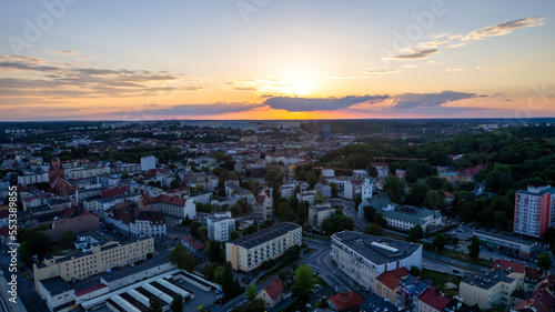 Aerial view of modern city with green park in sunny weather Gorzow Wielkopolski Lubuskie in Poland