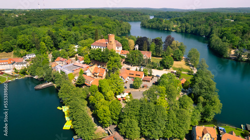 Aerial view of a small village in summer day, Travel concept, Łagów in Poland