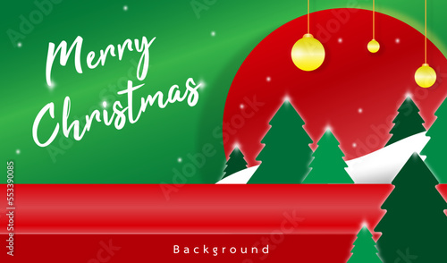 Christmas banner red tablecloth product display with copy space and gift box decorate
