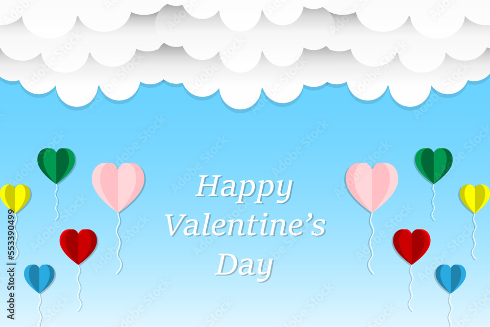 Vector valentine background concept with the pink heart shape balloon colorful
