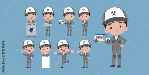 Set of plumber with different poses