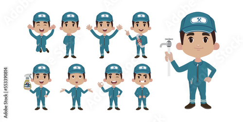 Set of plumber with different poses