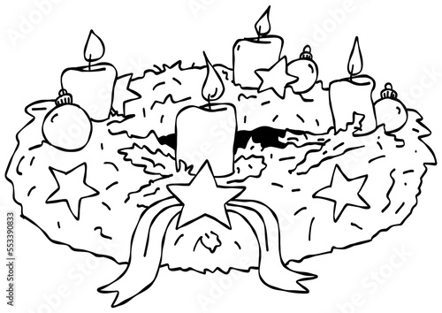 Adventskranz Malvorlage zum Ausmalen, Kerzen brennen