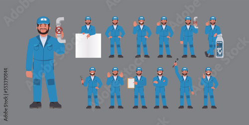 Set of plumber with different poses