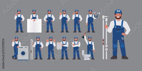 Set of plumber with different poses