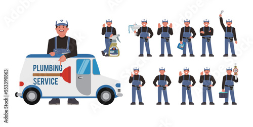 Set of plumber with different poses