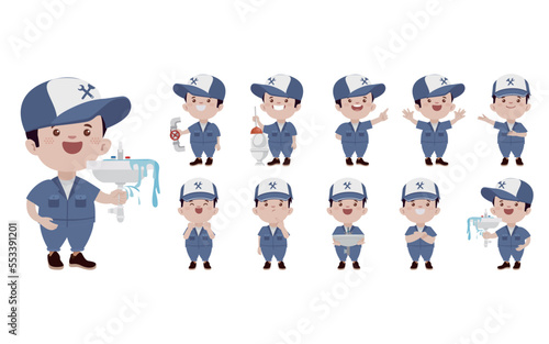 Set of plumber with different poses