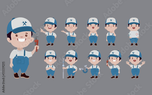 Set of plumber with different poses