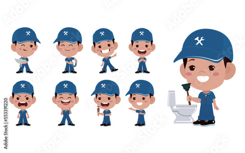 Set of plumber with different poses
