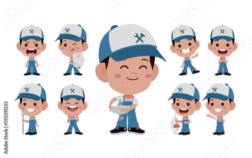 Set of plumber with different poses