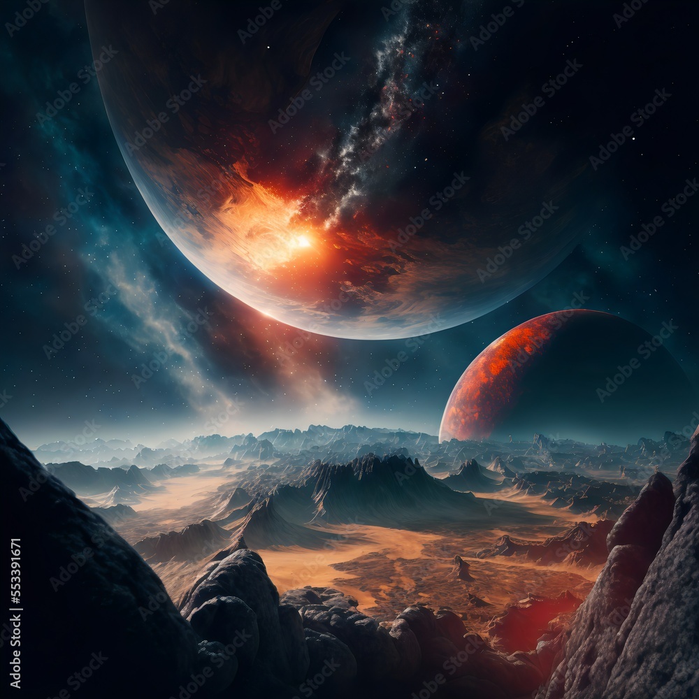 Space galaxy background with planets and stars