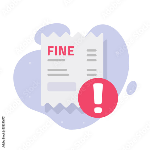 Fine penalty unpaid pay law debt icon vector charge or payment punishment mulct fee receipt invoice urgent due notice flat cartoon illustration, bill repay tax ticket, judicial recovery legal request