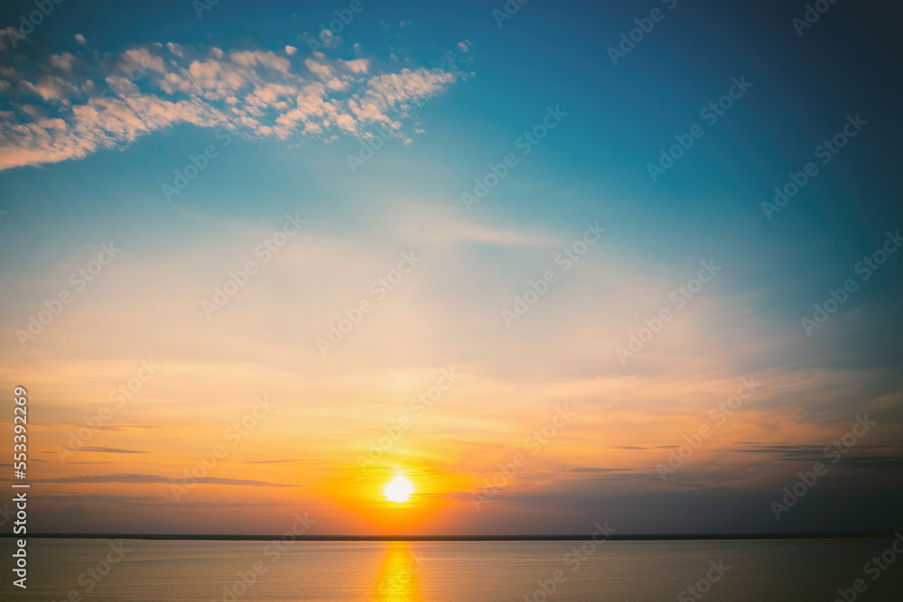 Seascape in the early morning. Sunrise over the sea. Nature landscape