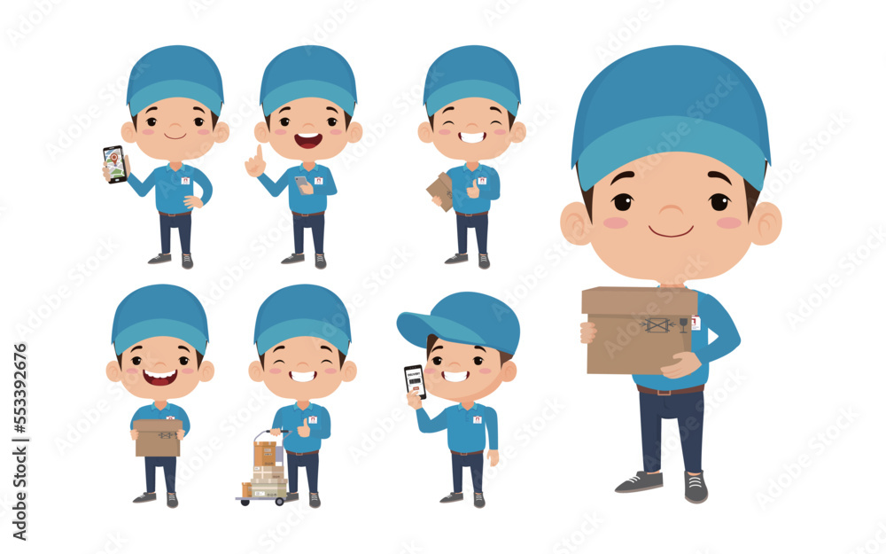 Delivery staff with different poses