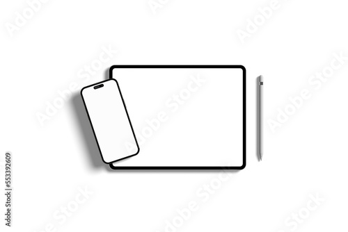 Realistic Tablet and Smartphone Mockup with White Wallpaper Screen Isolated on white