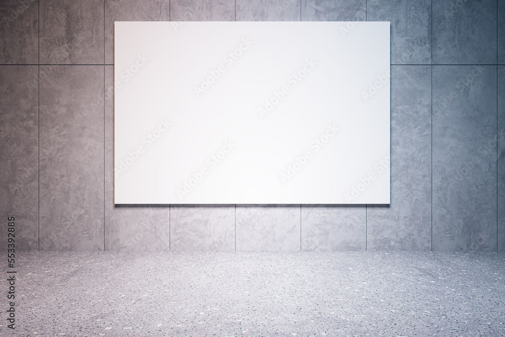 Modern concrete tile underground passage with empty mock up poster on wall. 3D Rendering. Modern concrete tile underground passage with empty mock up poster on wall. 3D Rendering.