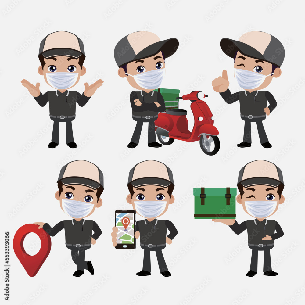 courier man wear protective mask with different poses courier man wear protective mask with different poses