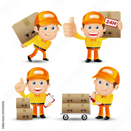 Delivery staff with different poses