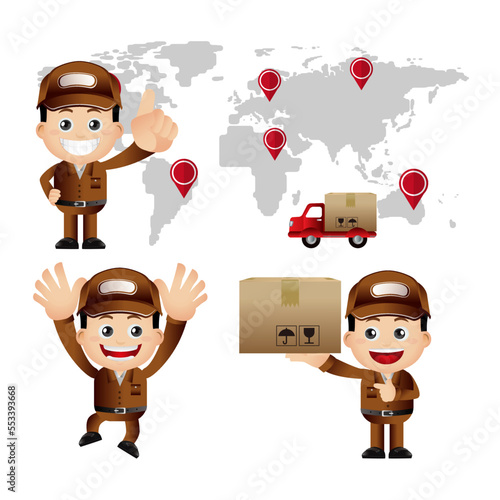Delivery staff with different poses