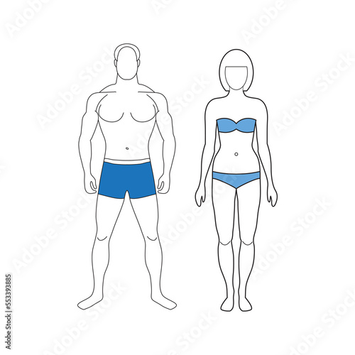 Gentleman and lady isolated in blue bathing suits