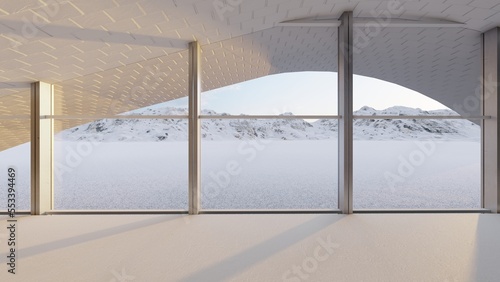 Architecture background white interior with panoramic window 3d render © Annuitti