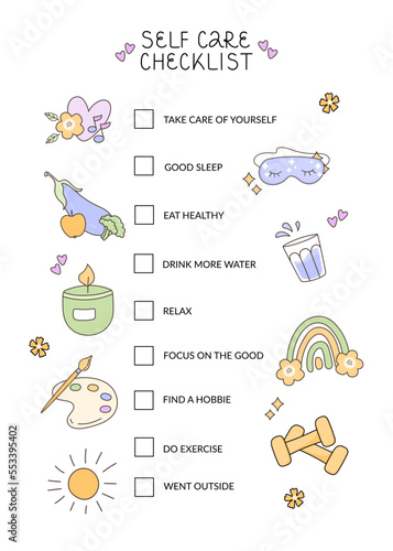 Healthy Habits That Promote Whole Body Health  An infographic about healthy living and prevention. Checklist of 9 goals. mental health. Can be used as a motivational banner. Vector