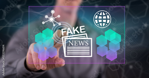 Man touching a fake news concept