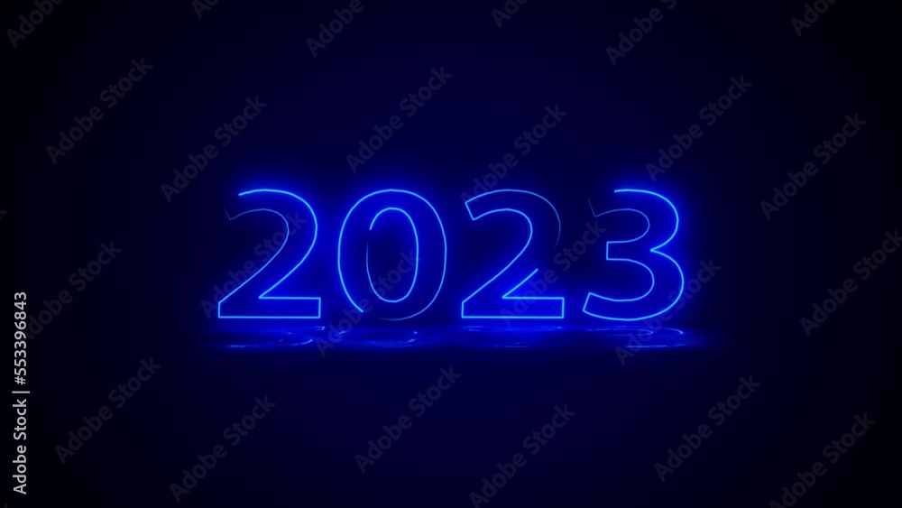 Neon Animation Text 2023. Blue text animation Happy New Year 2023. Blue text animation 2023. with zooming out. Neon Animation Text 2023. Blue text animation Happy New Year 2023. Blue text animation 2023. with zooming out.